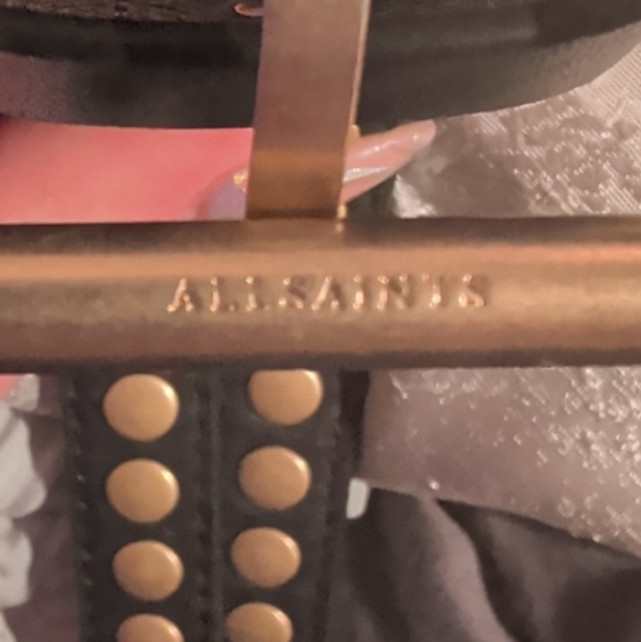 All Saints Split Leather Studded Belt in Black with Brass sz Large - Picture 2 of 10